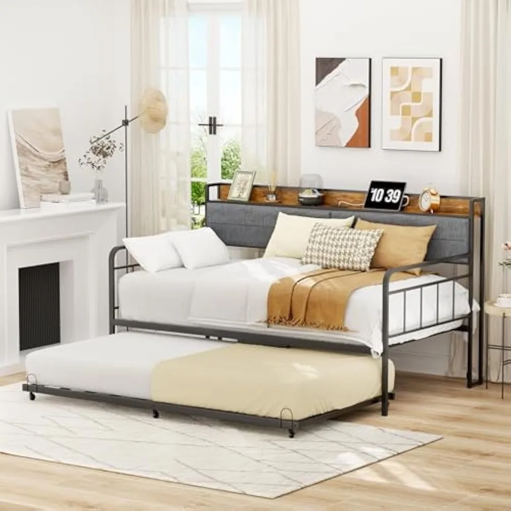 ROOMTEC Twin Size Daybed with Trundle, Modern Sofa Bed w/Upholstered Storage Headboard and Charging Station, Sturdy Metal Bedfra
ROOMTEC Twin Size Daybed with Trundle, Modern Sofa Bed w/Upholstered Storage Headboard and Charging Station, Sturdy Metal Bedfra