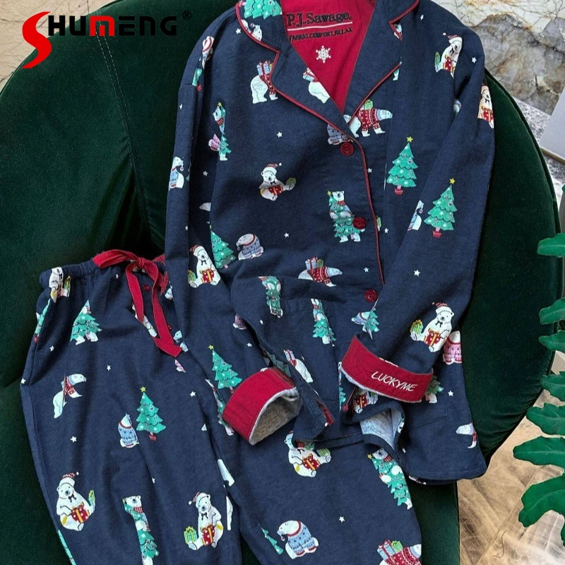 Полный хлопковый матовый пижамный комплект с героями мультфильмов, женский рождественский медведь, осенне-зимние костюмы для сна, женская домашняя одежда с длинными рукавами, наряды
Полный хлопковый матовый пижамный комплект с героями мультфильмов, женский рождественский медведь, осенне-зимние костюмы для сна, женская домашняя одежда с длинными рукавами, наряды