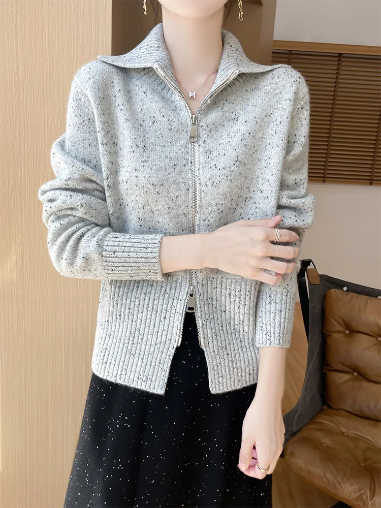 Office Lady Autumn Winter Sweater Women Cardigan 100% Merino Wool Sweater Slimming Cardigan Two-way Zipper Lapel Knitted Casual
Office Lady Autumn Winter Sweater Women Cardigan 100% Merino Wool Sweater Slimming Cardigan Two-way Zipper Lapel Knitted Casual