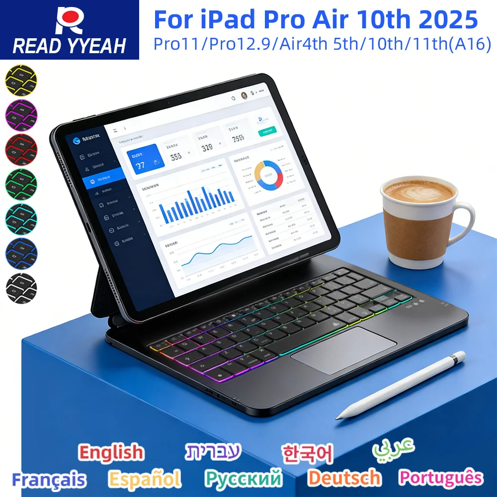 Bluetooth Wireless Magic Keyboard for iPad Air 4 5 10.9in 10th iPad A16 2025 Pro 12.9in 2018-2025 Tablet Case Smart Cover
Bluetooth Wireless Magic Keyboard for iPad Air 4 5 10.9in 10th iPad A16 2025 Pro 12.9in 2018-2025 Tablet Case Smart Cover