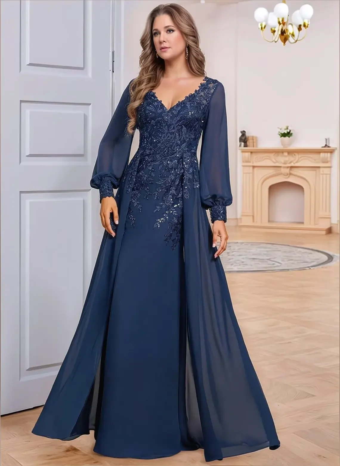 Navy Blue Mother of The Bride Dresses for Wedding Sequin Lace Appliques Long Sleeve Chiffon A Line Wedding Party Gown
Navy Blue Mother of The Bride Dresses for Wedding Sequin Lace Appliques Long Sleeve Chiffon A Line Wedding Party Gown