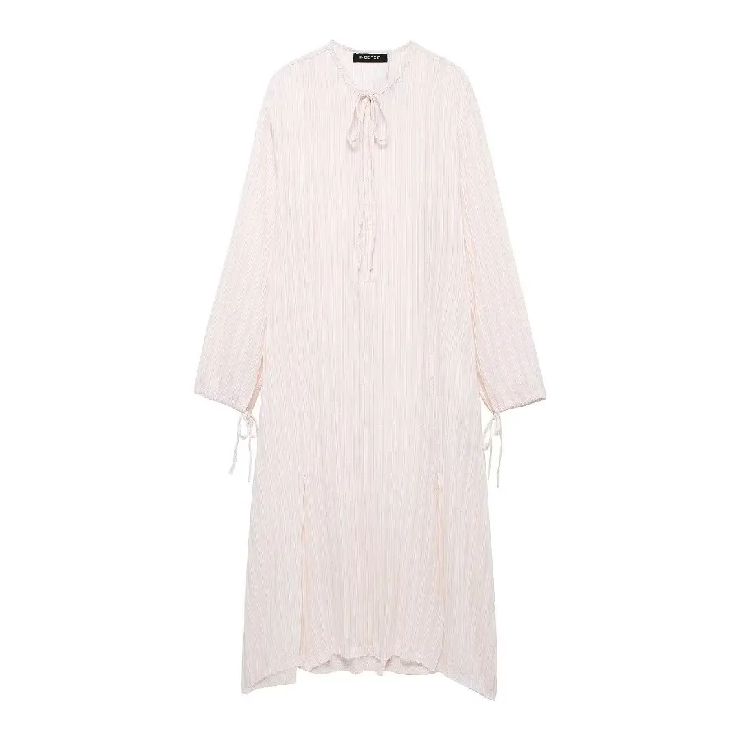 TRAFZA 2024 Women's Fashion Series Striped Long-Sleeved Tie Dress Female Chic Elegant Round Neck Long Sleeve Knee Length Dress
TRAFZA 2024 Women's Fashion Series Striped Long-Sleeved Tie Dress Female Chic Elegant Round Neck Long Sleeve Knee Length Dress