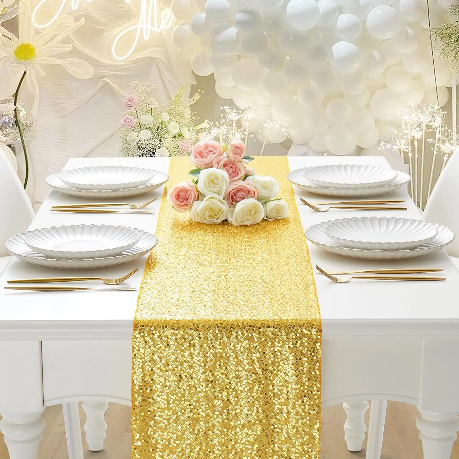Gold Sequin Table Runner Sequin Fabric Shimmer Table Runner for Wedding Baby Shower Party Birthday Christmas Home Decoration
Gold Sequin Table Runner Sequin Fabric Shimmer Table Runner for Wedding Baby Shower Party Birthday Christmas Home Decoration