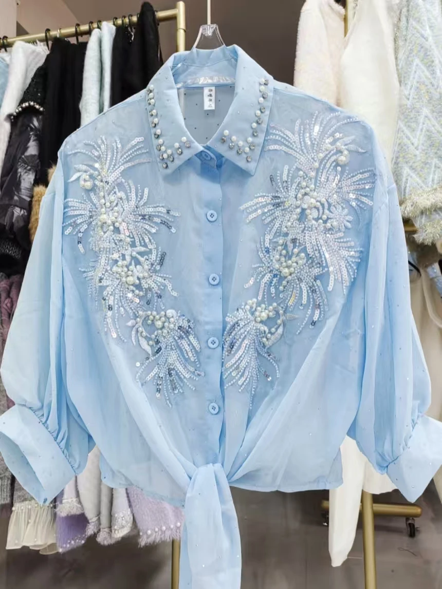 High Street Y2K Chic Sunscreen Blue Shirts Blouses for Women's Crop Top Spring Summer 2026 Woman Clothing Blusas
High Street Y2K Chic Sunscreen Blue Shirts Blouses for Women's Crop Top Spring Summer 2026 Woman Clothing Blusas