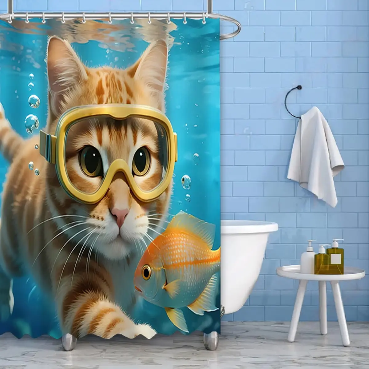 Funny Cat with Goggles and Fish Underwater Shower Curtain Diving Cat Fish Bathroom Waterproof Fabric Polyester Shower Curtains
Funny Cat with Goggles and Fish Underwater Shower Curtain Diving Cat Fish Bathroom Waterproof Fabric Polyester Shower Curtains