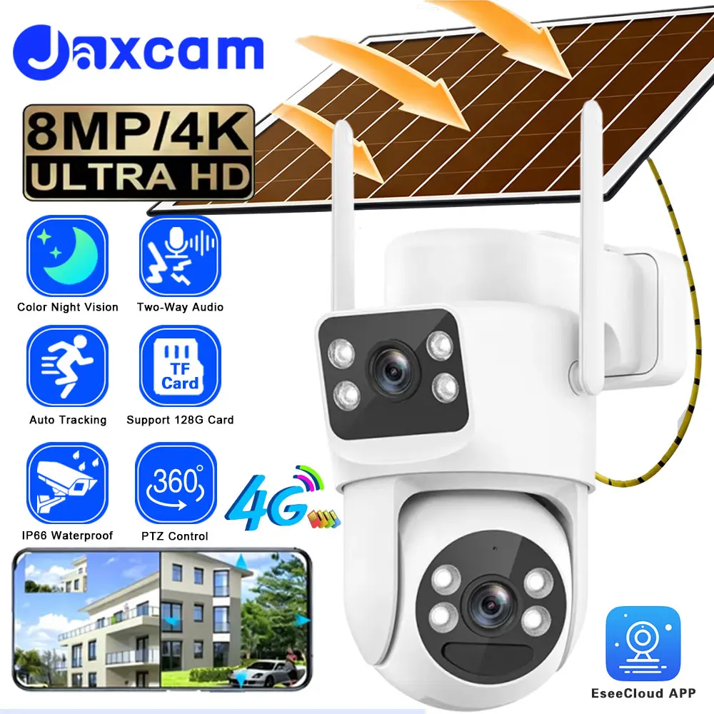 4G Solar CCTV Camera 8MP 4K PTZ Dual Lens Waterproof Security Auto Human Tracking Color Night Vision Wide Angle Cloud Storage
4G Solar CCTV Camera 8MP 4K PTZ Dual Lens Waterproof Security Auto Human Tracking Color Night Vision Wide Angle Cloud Storage
