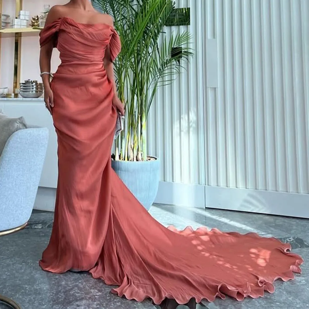Customized Mermaid Prom Dresses Floor-Length Off The Shoulder Sleeveless Evening Gown Simple Fashion Draped Backless Party Gown
Customized Mermaid Prom Dresses Floor-Length Off The Shoulder Sleeveless Evening Gown Simple Fashion Draped Backless Party Gown