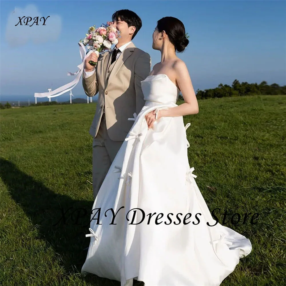 XPAY Simple Strapless Korea Wedding Dresses Satin A Line Customized Photos Shoot Dress Ribbons Bow Corset Backless Bridal Gown
XPAY Simple Strapless Korea Wedding Dresses Satin A Line Customized Photos Shoot Dress Ribbons Bow Corset Backless Bridal Gown