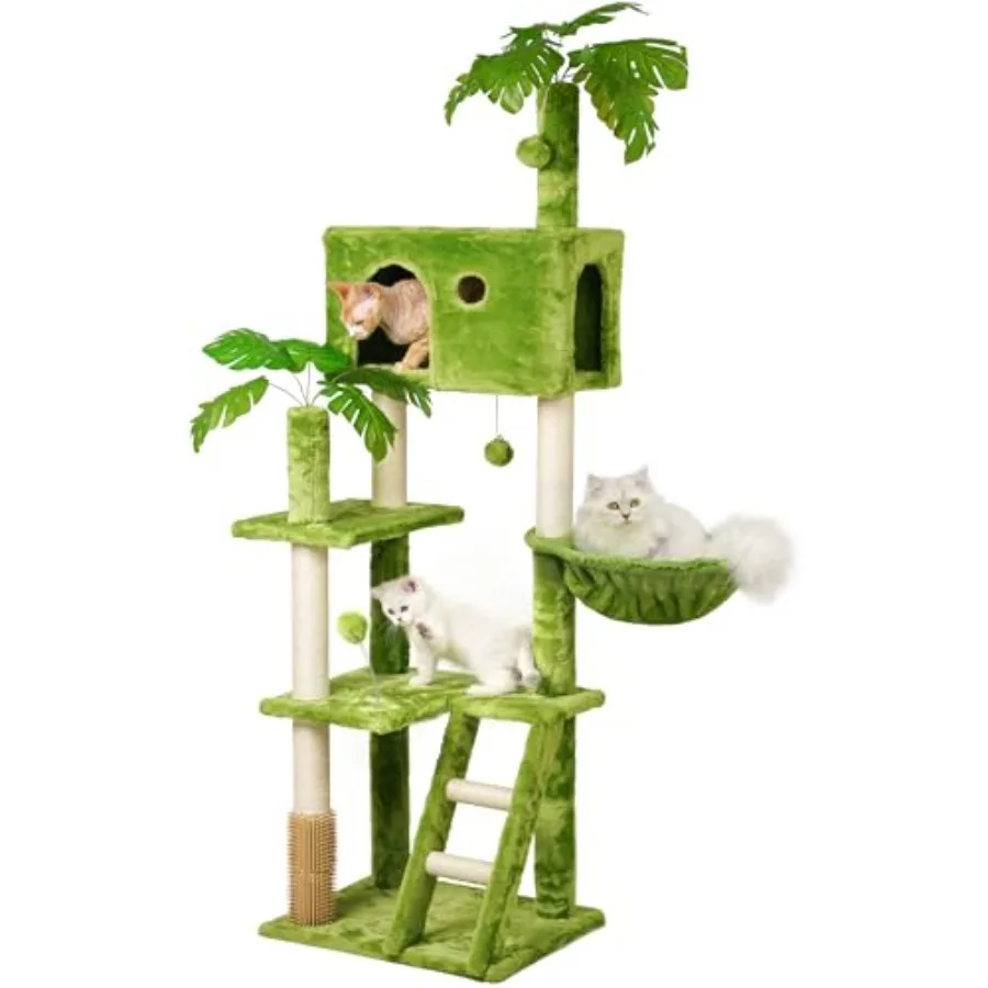 in Tall Cat Tree with Leaves for Indoor Cats Green Cat Tower with Scratching Post Hanging Hammock Cozy Perch Swing Ball Self Gr
in Tall Cat Tree with Leaves for Indoor Cats Green Cat Tower with Scratching Post Hanging Hammock Cozy Perch Swing Ball Self Gr