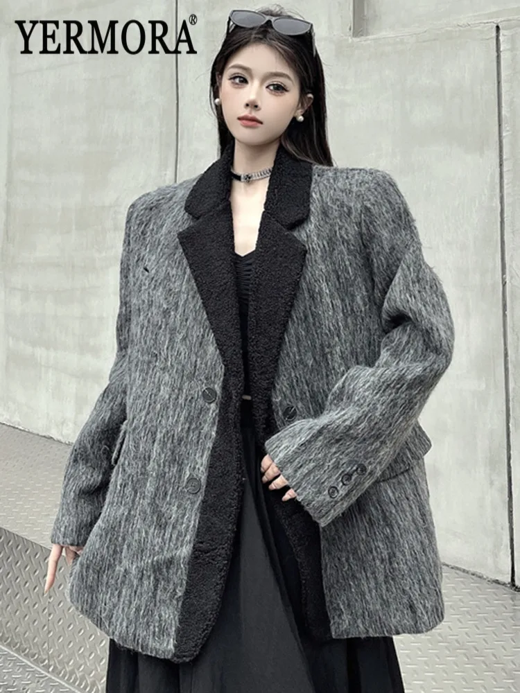 YERMORA Gray Patchwork Thick Casual Blazer For Women Lapel Long Sleeve Loose New Jacket Fashion Tide Autumn Winter 2025
YERMORA Gray Patchwork Thick Casual Blazer For Women Lapel Long Sleeve Loose New Jacket Fashion Tide Autumn Winter 2025