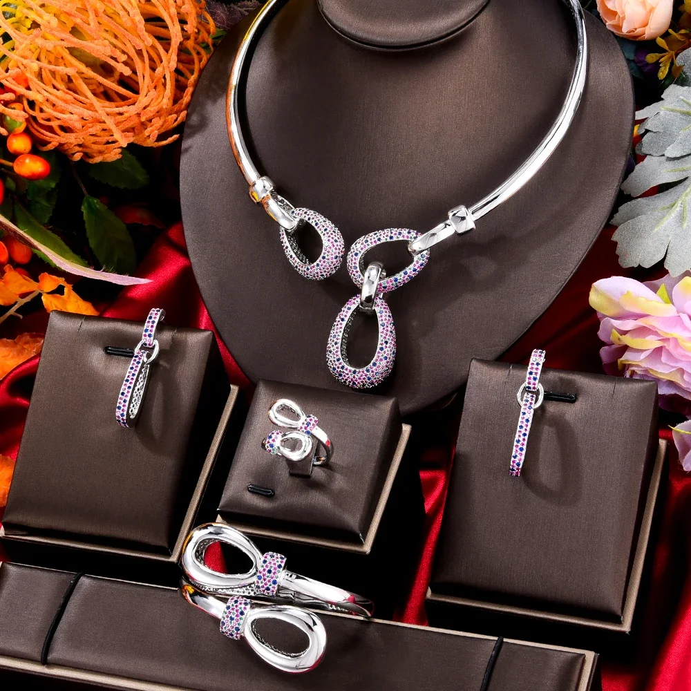 Jimbora Original New Luxury Dubai 4PCS Necklace Bracelet Earrings Ring Jewelry Sets Cubic Zirconia For Woman Wedding Engagement
Jimbora Original New Luxury Dubai 4PCS Necklace Bracelet Earrings Ring Jewelry Sets Cubic Zirconia For Woman Wedding Engagement