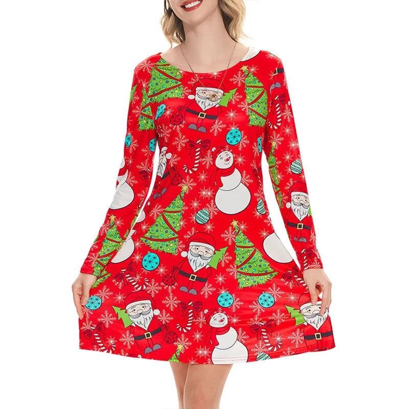 New Women's Christmas Printed Dress Autumn Long Sleeves O-Neck Loose A-line Dress Christmas Red Dress Vestidos De Mujer
New Women's Christmas Printed Dress Autumn Long Sleeves O-Neck Loose A-line Dress Christmas Red Dress Vestidos De Mujer