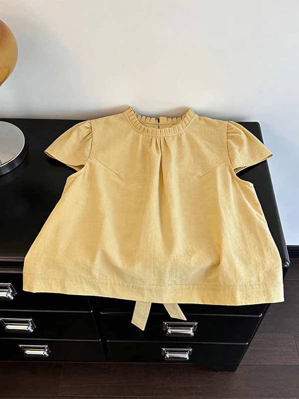 Yellow round Neck Short Sleeve Doll Shirt Women's Outerwear Spring Summer Design Sense plus Size Korean Style Commute Wind
Yellow round Neck Short Sleeve Doll Shirt Women's Outerwear Spring Summer Design Sense plus Size Korean Style Commute Wind