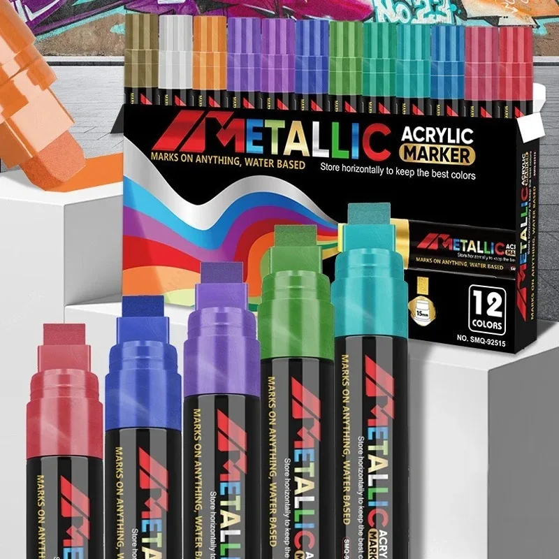 New 15mm 12 Metallic Colors Jumbo Markers Set Jumbo Felt Tip Acrylic Paint Markers for Rock Painting Poster Stone Ceramic Glass
New 15mm 12 Metallic Colors Jumbo Markers Set Jumbo Felt Tip Acrylic Paint Markers for Rock Painting Poster Stone Ceramic Glass