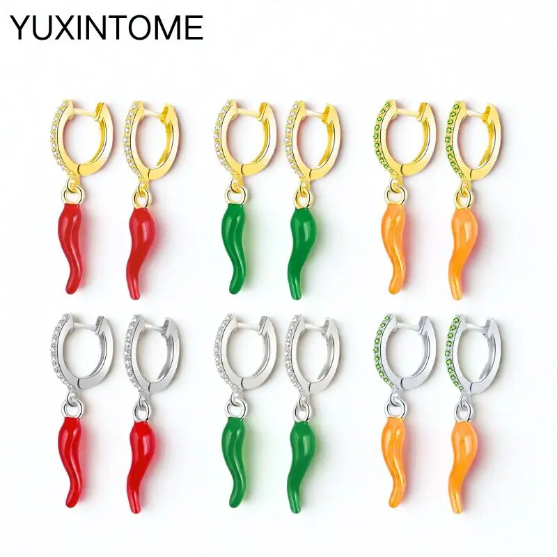 Enamel Red Chili Earring 925 Sterling Silver Needle Fashion Zircon Green/Yellow Chili Pendant Hoop Earrings Women's Fine Jewelry
Enamel Red Chili Earring 925 Sterling Silver Needle Fashion Zircon Green/Yellow Chili Pendant Hoop Earrings Women's Fine Jewelry