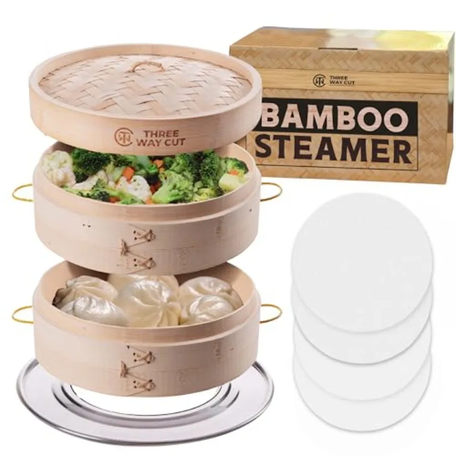 Bamboo Steamer 10 Inch 2 Tier Wooden Basket With Handle Ring Adapter Reusable Silicone Liner Kit For Cooking Dumpling Baby Bao
Bamboo Steamer 10 Inch 2 Tier Wooden Basket With Handle Ring Adapter Reusable Silicone Liner Kit For Cooking Dumpling Baby Bao