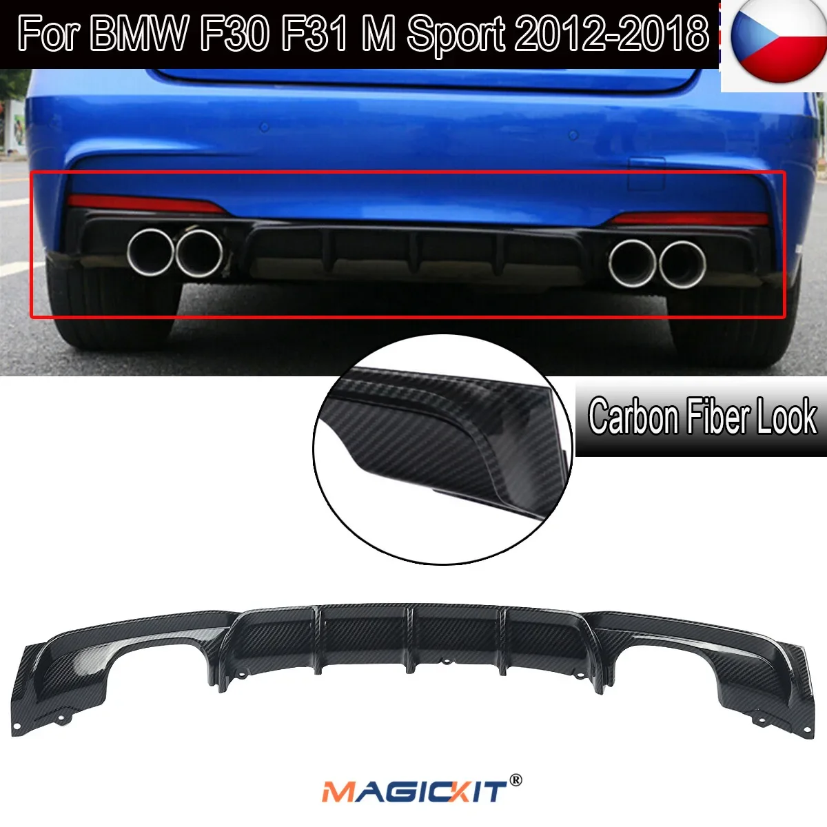 MagicKit Rear Bumper Diffuser for 2012-2018 BMW F30 F31 M Sport Bumper Carbon Fiber Style ABS Plastic Tuning Accessories
MagicKit Rear Bumper Diffuser for 2012-2018 BMW F30 F31 M Sport Bumper Carbon Fiber Style ABS Plastic Tuning Accessories