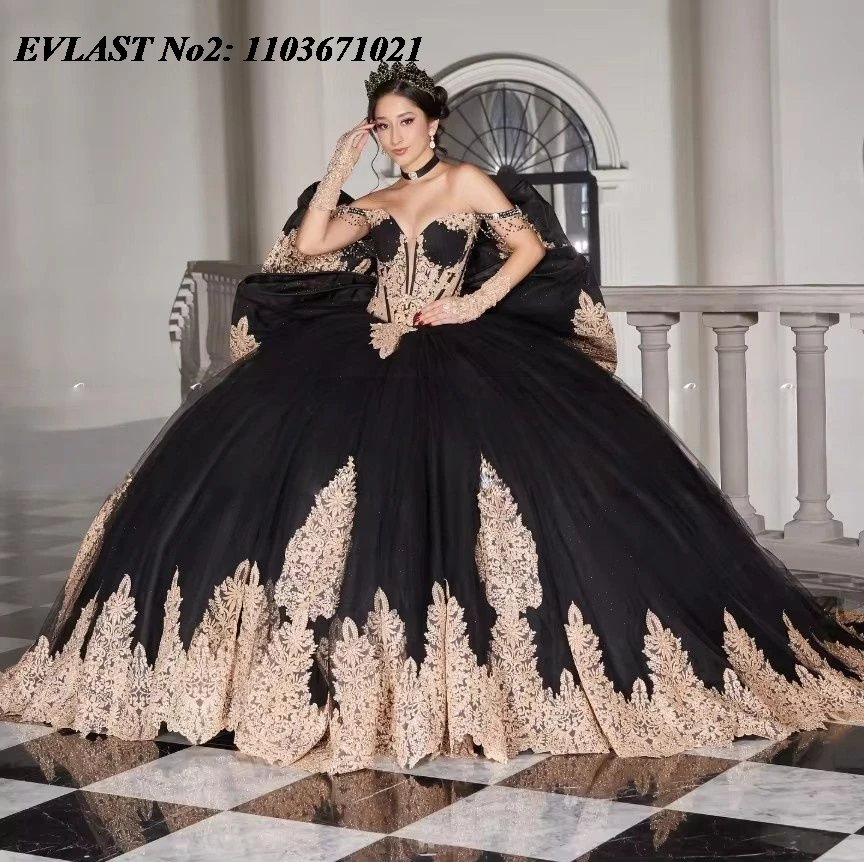 EVLAST Customized Mexican Black Quinceanera Dress Ball Gown Gold Lace Applique Beading Bow Sweet 16 Vestidos De 15 Anos E2QA66
EVLAST Customized Mexican Black Quinceanera Dress Ball Gown Gold Lace Applique Beading Bow Sweet 16 Vestidos De 15 Anos E2QA66