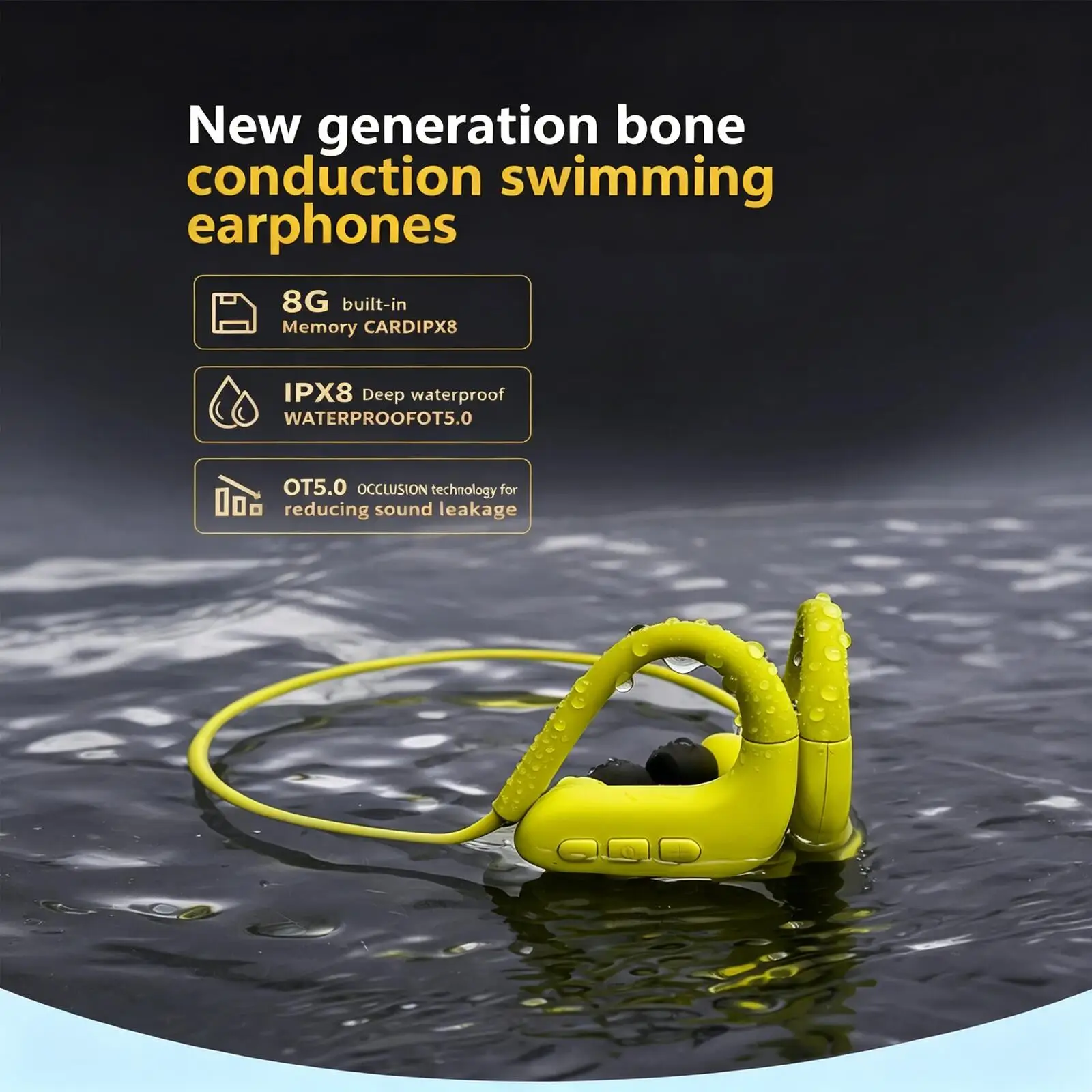 IPX8 Waterproof Swimming Bone Conduction Earphones, Wireless Bluetooth HIFI Headphones with 8GB Music Storage for Fitness Diving
IPX8 Waterproof Swimming Bone Conduction Earphones, Wireless Bluetooth HIFI Headphones with 8GB Music Storage for Fitness Diving