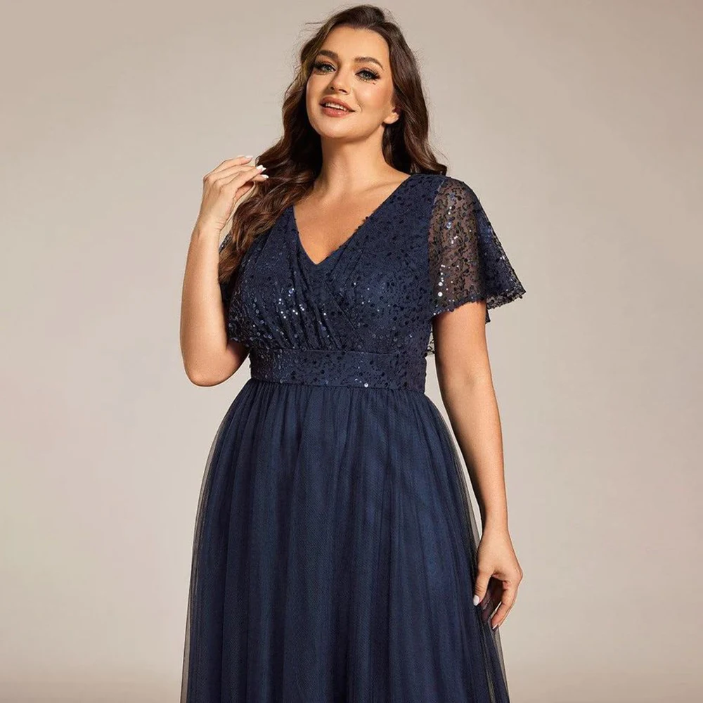 Plus Size Women Sequins Evening Party Dress Solid Elegant V-Neck Mesh Short Sleeve Slim Tulle Formal Wedding Female Maxi Dresses
Plus Size Women Sequins Evening Party Dress Solid Elegant V-Neck Mesh Short Sleeve Slim Tulle Formal Wedding Female Maxi Dresses