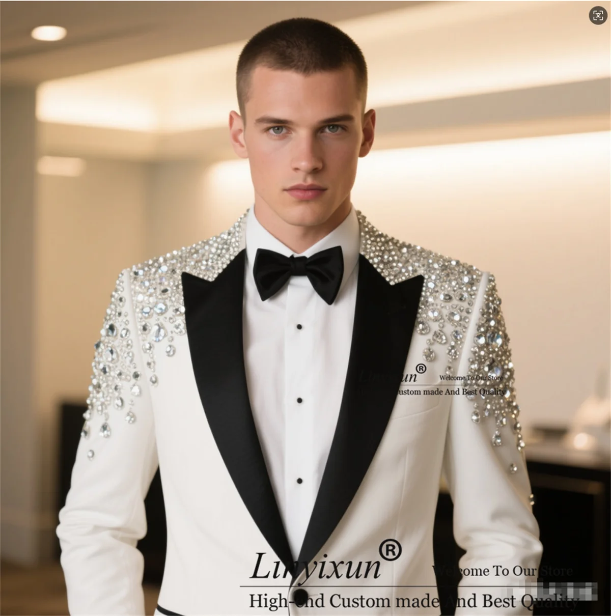 Luxury Rhinestones Beaded Men Suits Peaked Lapel 2 Pieces Sets Customized Groom Male Prom Blazers Wedding Slim Fit ropa hombre
Luxury Rhinestones Beaded Men Suits Peaked Lapel 2 Pieces Sets Customized Groom Male Prom Blazers Wedding Slim Fit ropa hombre