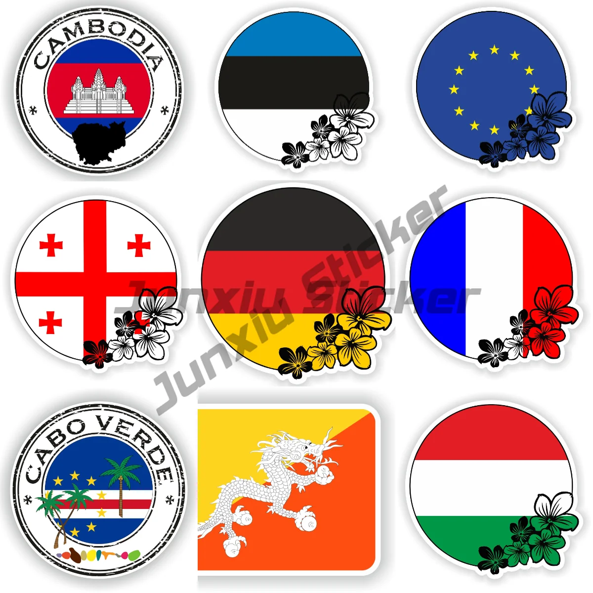 Bhutan Cabo Verde Cambodia Estonia EU European France Georgia Germany Hungarian Round Flower Car Sticker Self-adhesive Decal
Bhutan Cabo Verde Cambodia Estonia EU European France Georgia Germany Hungarian Round Flower Car Sticker Self-adhesive Decal