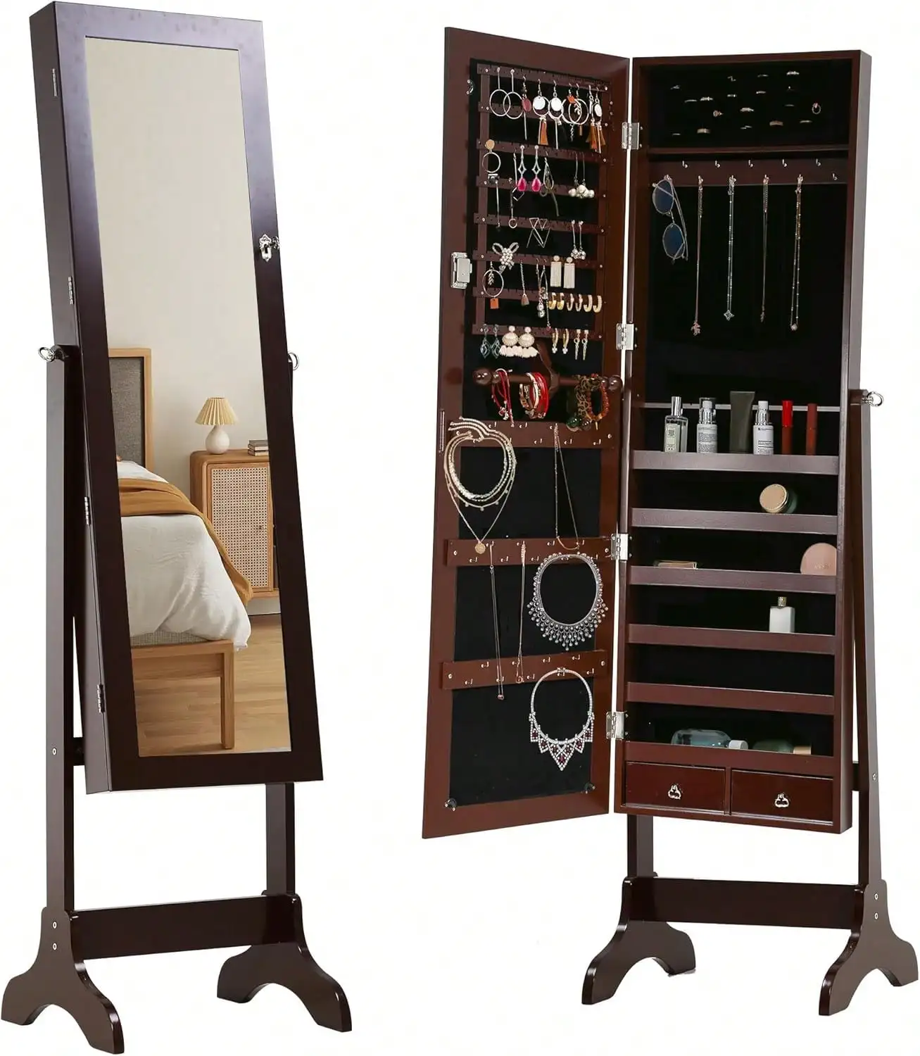 Wall/Door Mounted Lockable Jewelry Armoire With 2 Drawers 6 Shelves 43.3"*10.6" Mirror High Capacity Jewel
Wall/Door Mounted Lockable Jewelry Armoire With 2 Drawers 6 Shelves 43.3"*10.6" Mirror High Capacity Jewel