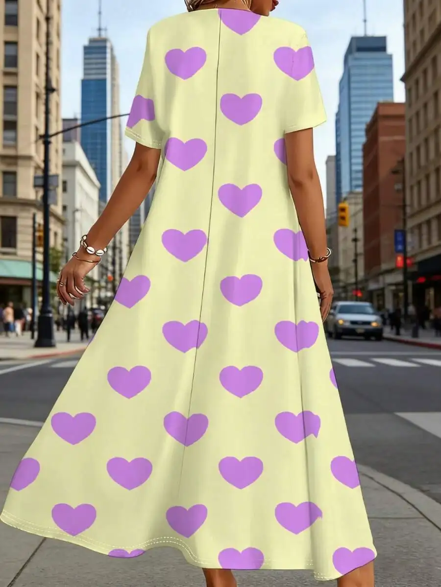 Pale Yellow Purple Heart Print V Neck Midi Dress Women Casual Summer Outfit
Pale Yellow Purple Heart Print V Neck Midi Dress Women Casual Summer Outfit