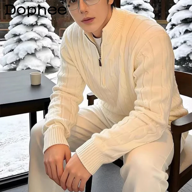 Fashion Solid Color Stand Collar Half-Zip Sweaters Men 2025 Autumn Winter New High-End Stylish Pullovers Loose Comfort Knitwears
Fashion Solid Color Stand Collar Half-Zip Sweaters Men 2025 Autumn Winter New High-End Stylish Pullovers Loose Comfort Knitwears