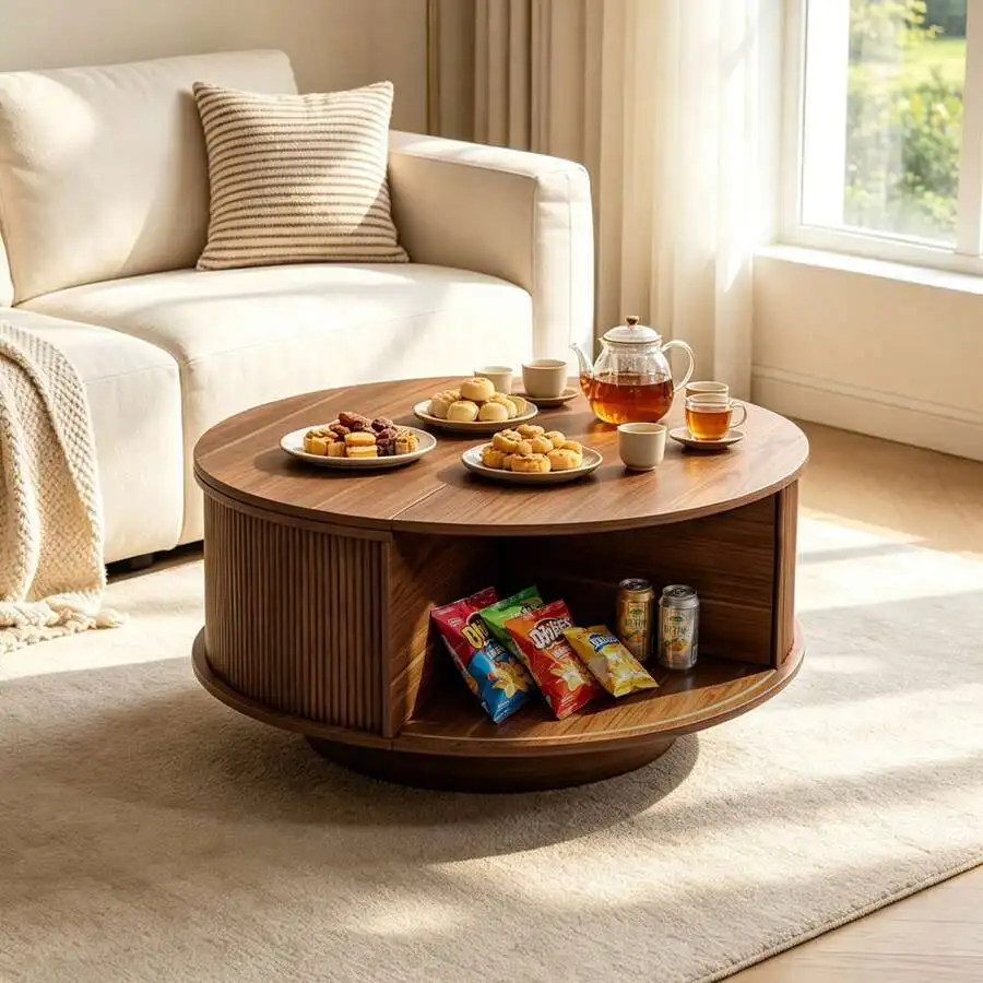 31.5" Round Lift Top Coffee Table, Fluted Center Table With Sliding Tambour Door And Hidden Storage For Living Room, Walnut
31.5" Round Lift Top Coffee Table, Fluted Center Table With Sliding Tambour Door And Hidden Storage For Living Room, Walnut