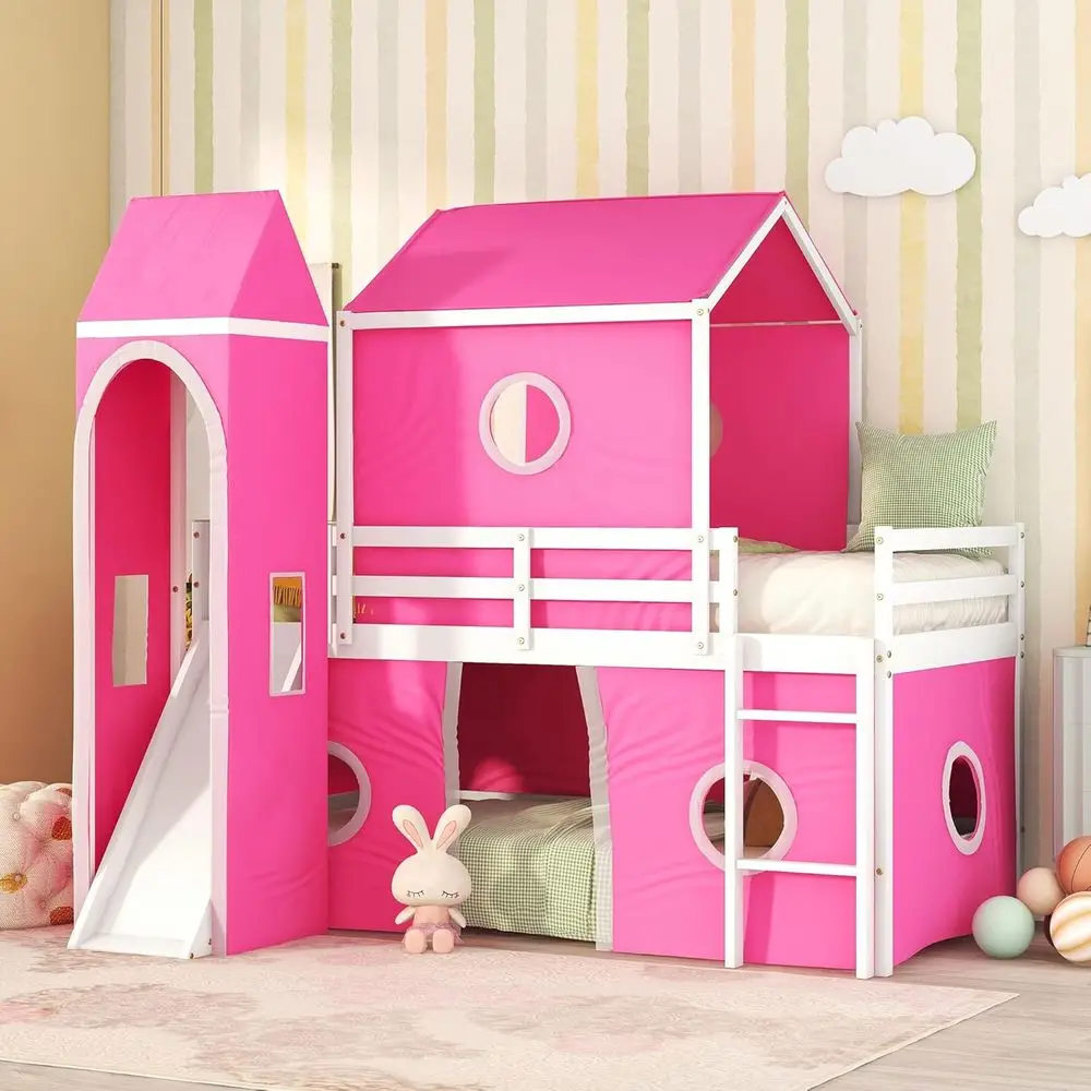 Twin Low Loft Bed with Slide, Tent, and Tower for Kids - Solid Wood, Spacious Underbed Area with Curtains (Pink)
Twin Low Loft Bed with Slide, Tent, and Tower for Kids - Solid Wood, Spacious Underbed Area with Curtains (Pink)