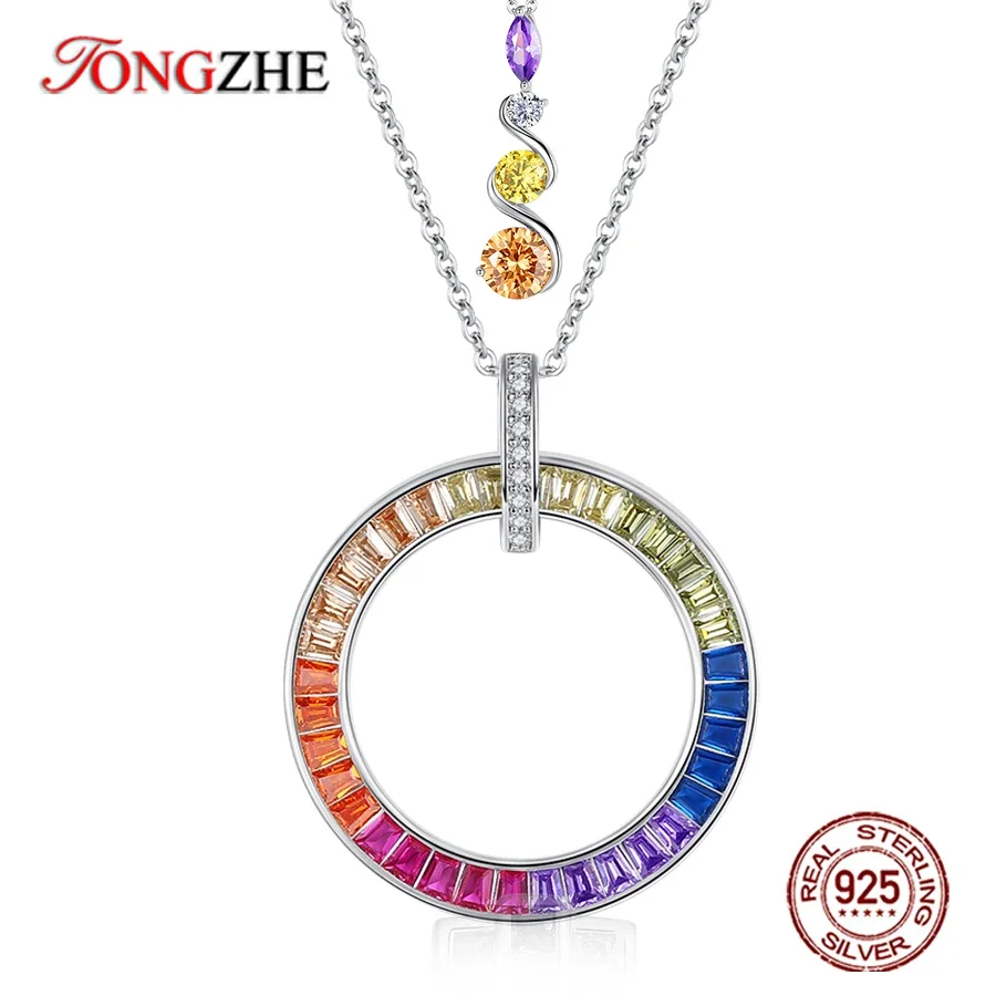 TONGZHE Geometric Circle Rainbow CZ 925 Sterling Silver Necklace Stone for Woman Pendants Jewelry Rainbow Long Chain Necklace
TONGZHE Geometric Circle Rainbow CZ 925 Sterling Silver Necklace Stone for Woman Pendants Jewelry Rainbow Long Chain Necklace