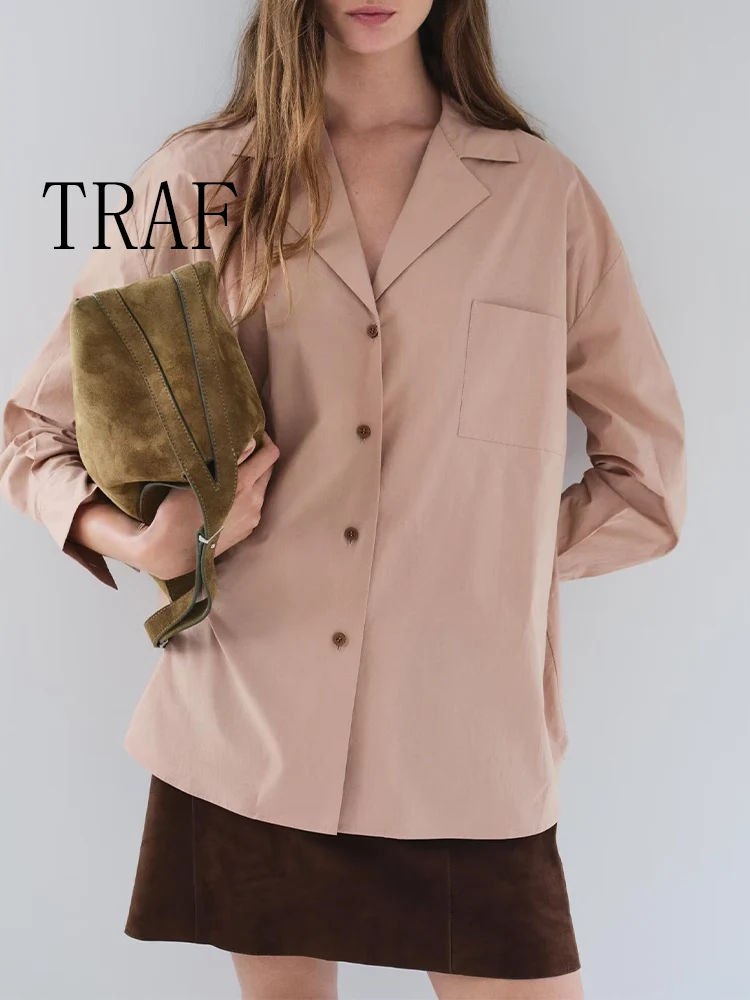TRAF European and American style autumn new women's button-down closure patch pockets with indented lapel shirt
TRAF European and American style autumn new women's button-down closure patch pockets with indented lapel shirt