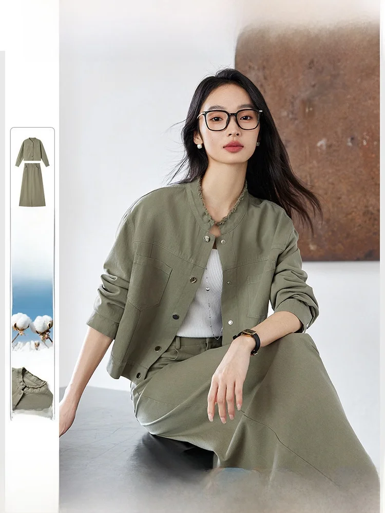 Spring 2026 Green Cotton Blend Fashion Set Women's Long Sleeve Button up Skirt And Jacket Two Piece Suit Commute Style Adult ...
Spring 2026 Green Cotton Blend Fashion Set Women's Long Sleeve Button up Skirt And Jacket Two Piece Suit Commute Style Adult ...