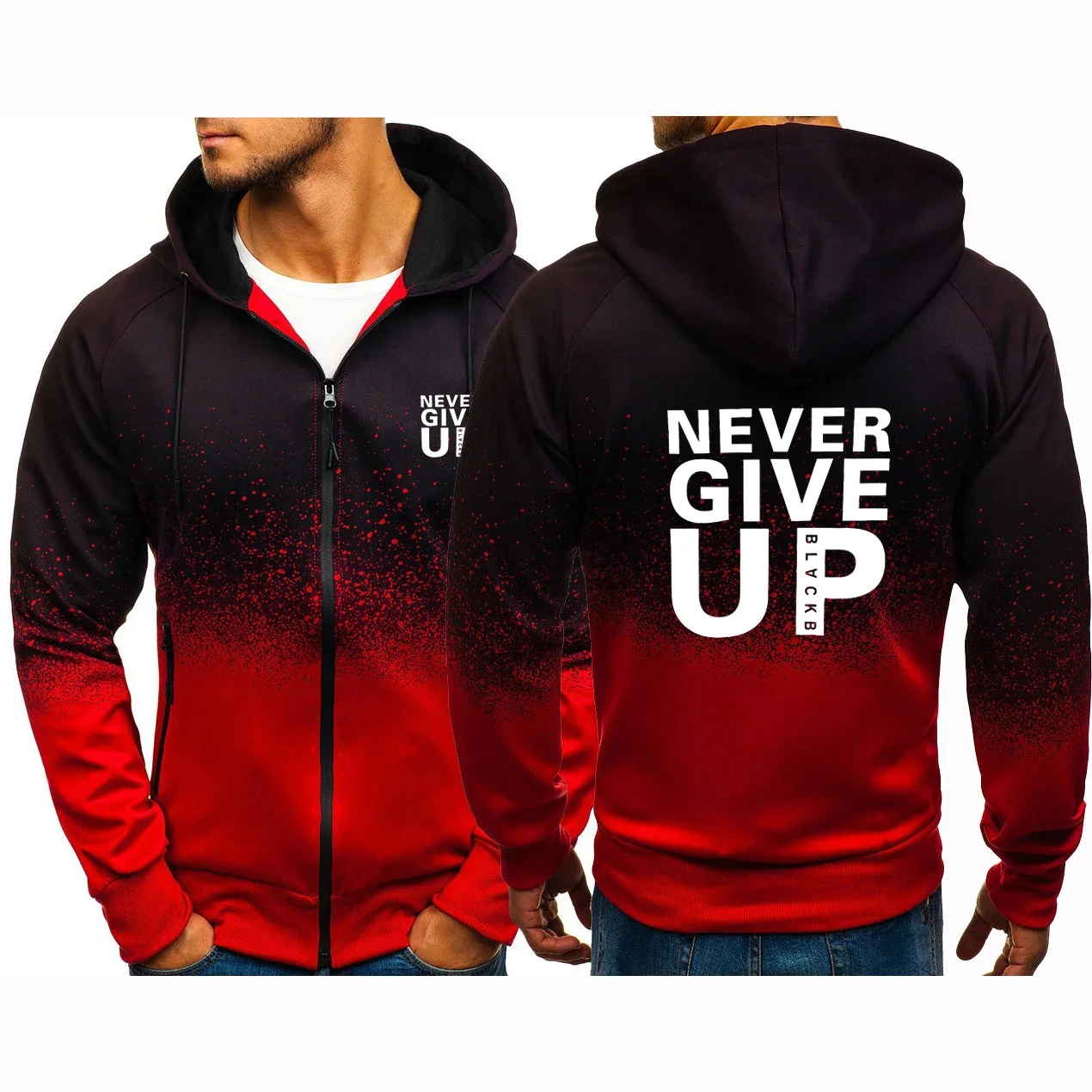 

Never Give Up 2024 Men New Spring and Autumn Gradient Sweatshirts Harajuku Hoodies Zip Pullover Handsome Cotton Clothing Jackets