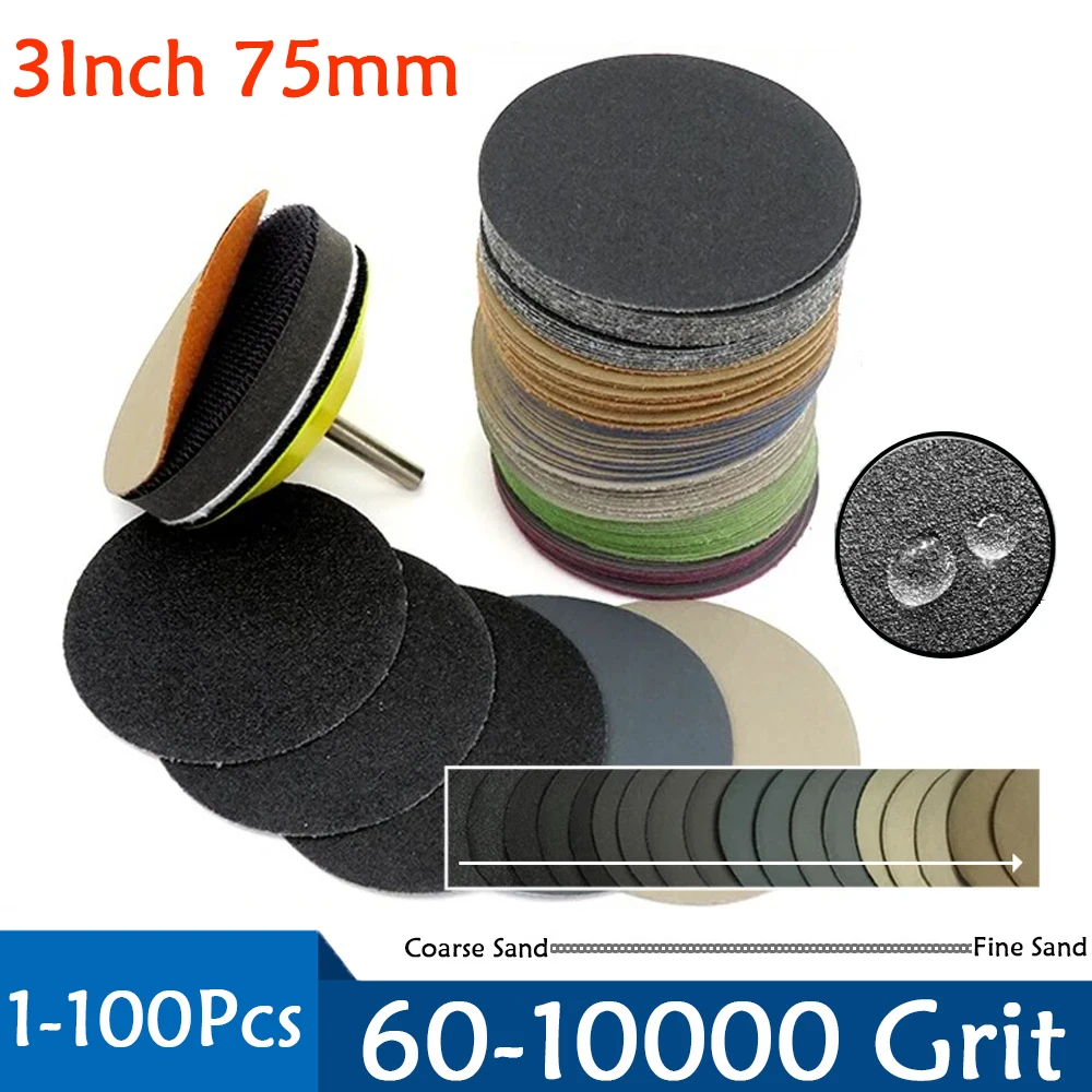 1-100Pcs 3 Inch 75mm Waterproof Sanding Discs Hook Loop Silicon Carbide Sandpaper Wet/Dry 60 -10000 Grit For Polishing Grinding
1-100Pcs 3 Inch 75mm Waterproof Sanding Discs Hook Loop Silicon Carbide Sandpaper Wet/Dry 60 -10000 Grit For Polishing Grinding