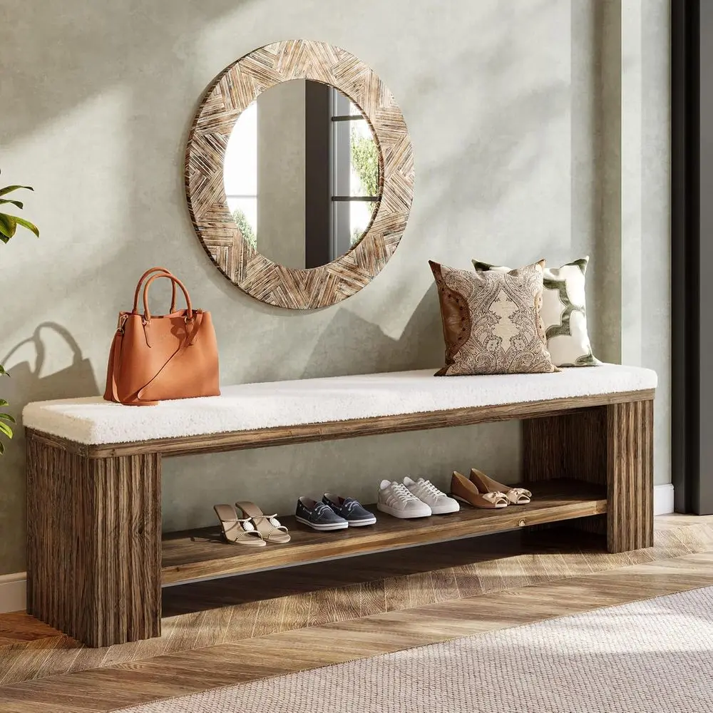 63 Solid Wood Entryway Bench with Removable Lambswool Cushion, Upholstered Ottoman for Indoor Use in Bedroom or Entryway, Brown
63 Solid Wood Entryway Bench with Removable Lambswool Cushion, Upholstered Ottoman for Indoor Use in Bedroom or Entryway, Brown
