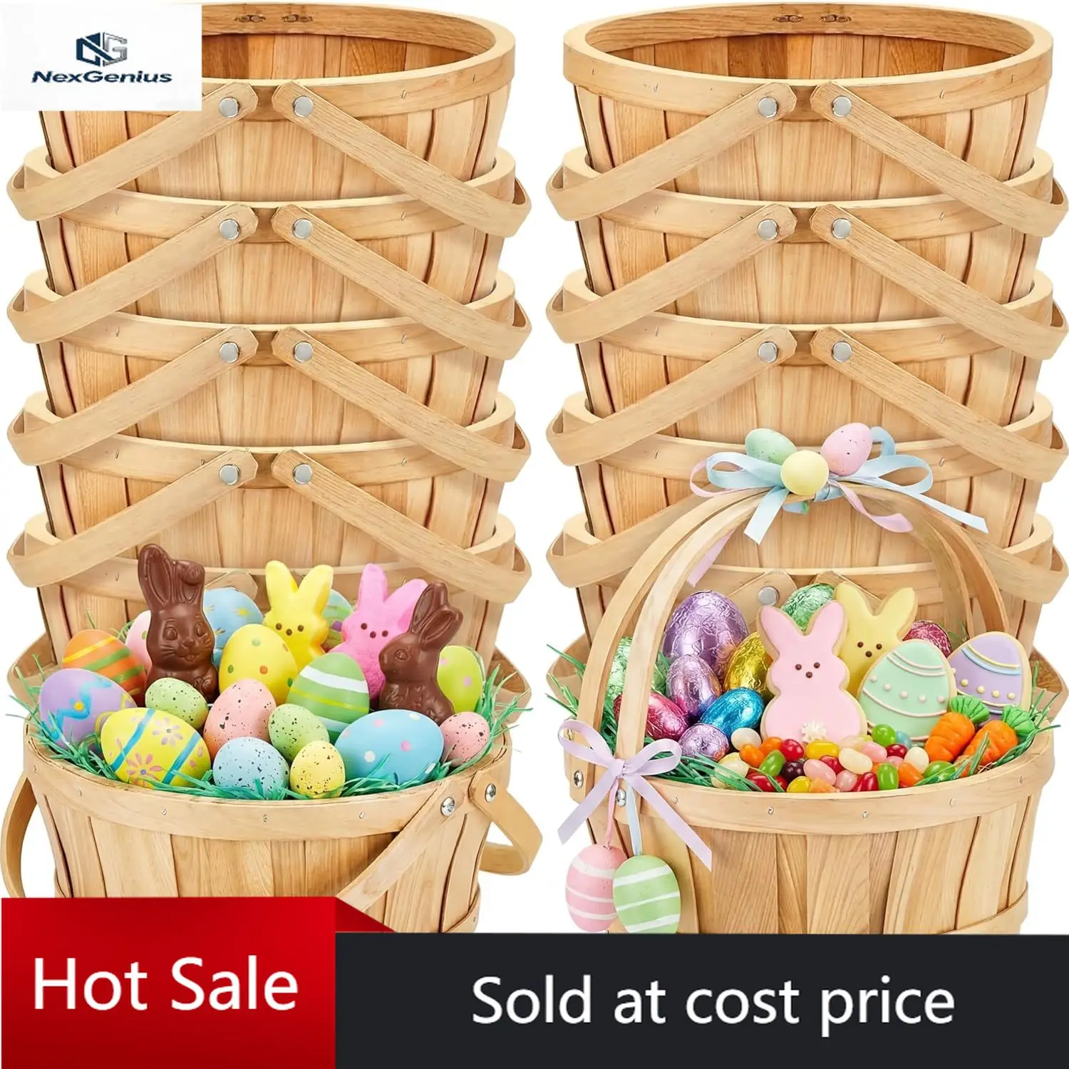 10 Pcs Large Wooden Easter Gift Basket 11 x 6.5'' Wicker Apple Fruit Bushel Baskets with Handle for Garden Storage Organizing Fa
10 Pcs Large Wooden Easter Gift Basket 11 x 6.5'' Wicker Apple Fruit Bushel Baskets with Handle for Garden Storage Organizing Fa