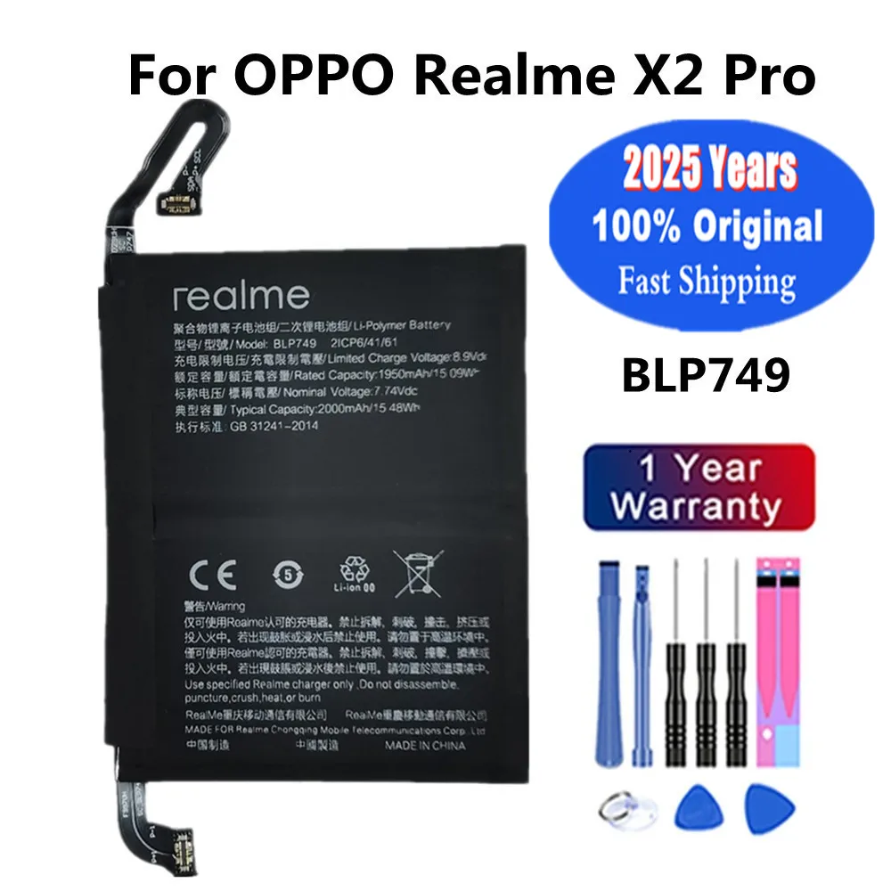 Оригинальный аккумулятор BLP749 для OPPO Realme X2 Pro X2Pro RMX1931, 4000 мАч, аккумулятор для мобильного телефона + инструменты
Оригинальный аккумулятор BLP749 для OPPO Realme X2 Pro X2Pro RMX1931, 4000 мАч, аккумулятор для мобильного телефона + инструменты