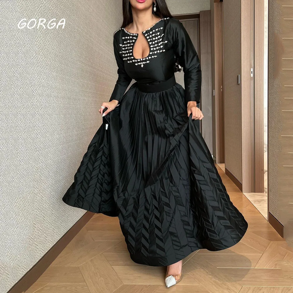 GORGA O-Neck Beading Evening Dresses Saudi Arabia Satin Long Sleeve Pleat A-LINE Formal Occasion Dress Floor-Length Party Gown
GORGA O-Neck Beading Evening Dresses Saudi Arabia Satin Long Sleeve Pleat A-LINE Formal Occasion Dress Floor-Length Party Gown