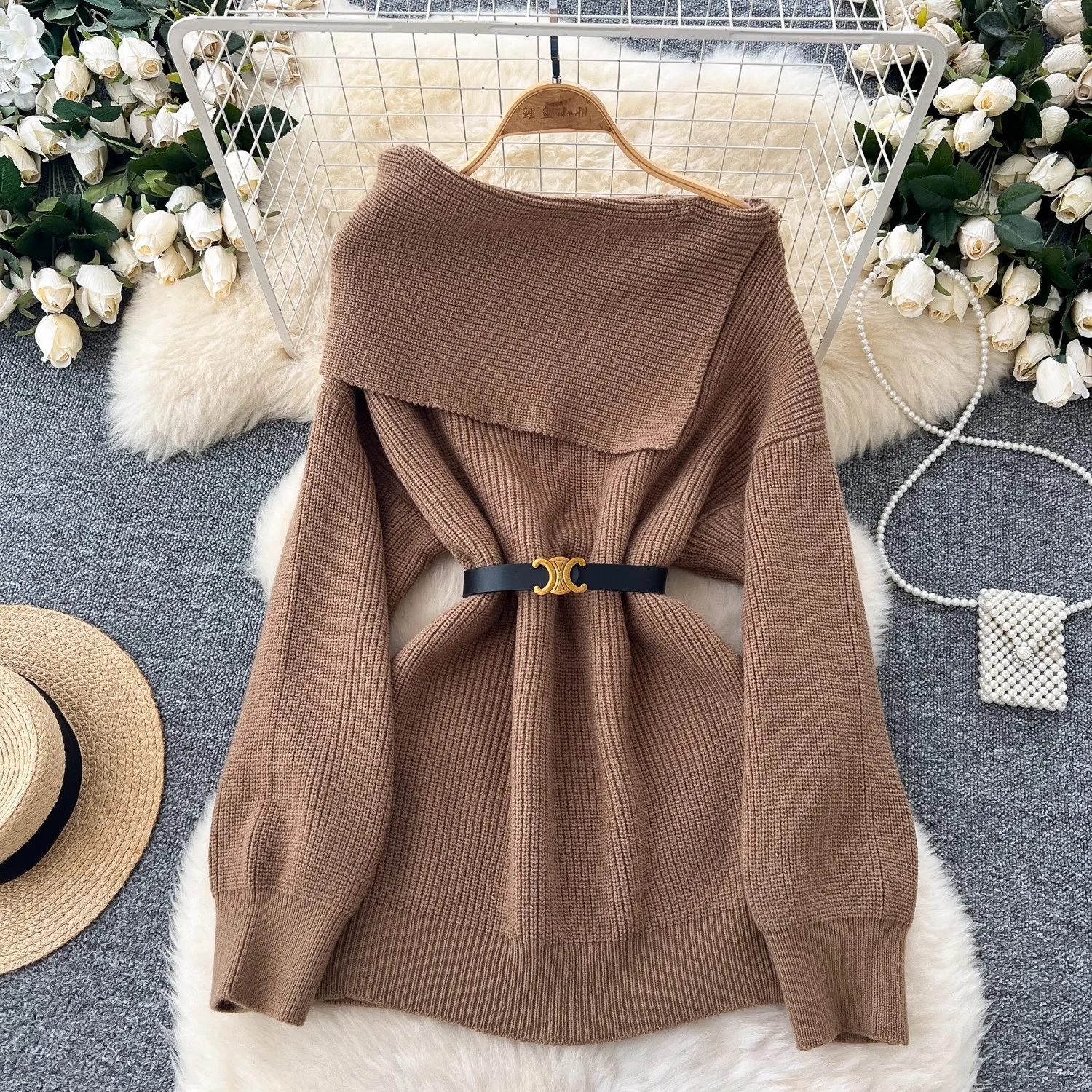Casial Slash Neck Sweater With Belt Women Autumn Winter Long Sleeve Knitted Tops Loose Pullovers Jumpers
Casial Slash Neck Sweater With Belt Women Autumn Winter Long Sleeve Knitted Tops Loose Pullovers Jumpers