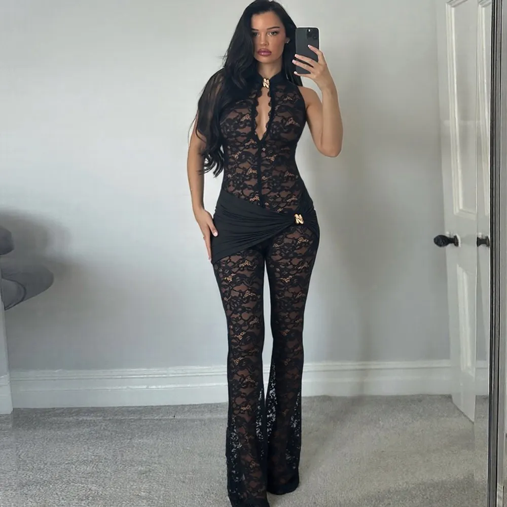 Women Jumpsuit Lace Spliced Sleeveless High Waist Flared Overall Jumpsuits Spring Summer Sexy Bodycon
Women Jumpsuit Lace Spliced Sleeveless High Waist Flared Overall Jumpsuits Spring Summer Sexy Bodycon