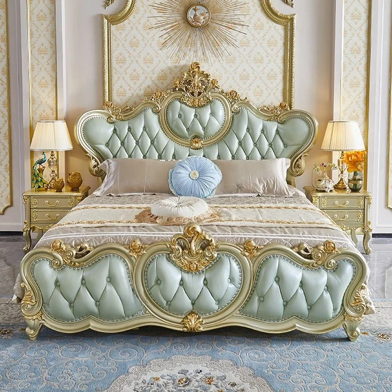 European luxury leather double bed 1.8 meters large apartment villa master bedroom full solid wood bed 1.5 meters gold furniture
European luxury leather double bed 1.8 meters large apartment villa master bedroom full solid wood bed 1.5 meters gold furniture
