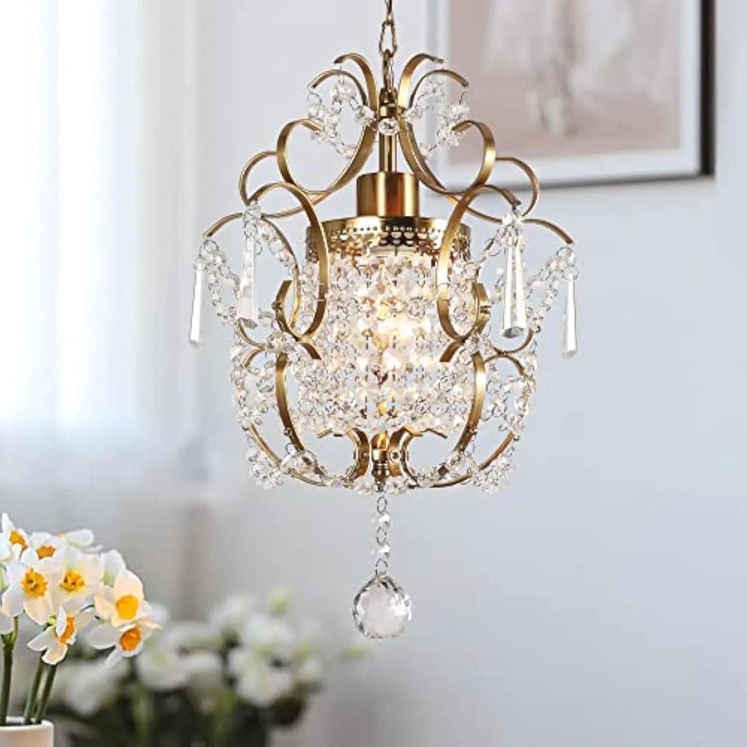 Small Crystal Chandelier, Gold Retro Crystal Pendant Chandelier, 1-Light Pendant Light Fixture, Adjustable Hanging Lighting for
Small Crystal Chandelier, Gold Retro Crystal Pendant Chandelier, 1-Light Pendant Light Fixture, Adjustable Hanging Lighting for