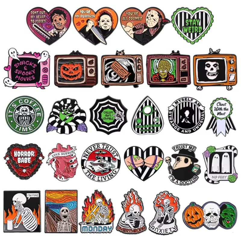 31 Styles Halloween Series Enamel Pins Horror Movie Killer Retro TV Skeleton Metal Brooch Lapel Badge Jewelry Gifts For Friends
31 Styles Halloween Series Enamel Pins Horror Movie Killer Retro TV Skeleton Metal Brooch Lapel Badge Jewelry Gifts For Friends