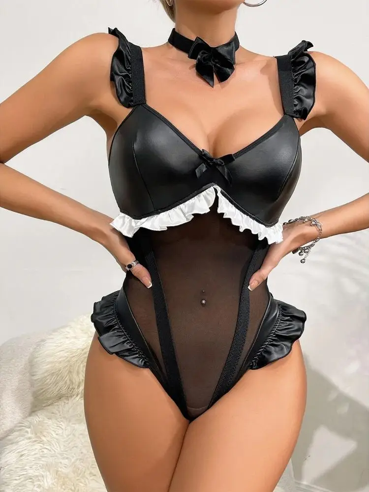 M-XXL Sleeveless Faux PU Leather Mesh Camisole Bodysuit Tights Hot Sexy Body Teddies Deep V-neck Swimsuit Cosplay Clubwear Tops
M-XXL Sleeveless Faux PU Leather Mesh Camisole Bodysuit Tights Hot Sexy Body Teddies Deep V-neck Swimsuit Cosplay Clubwear Tops