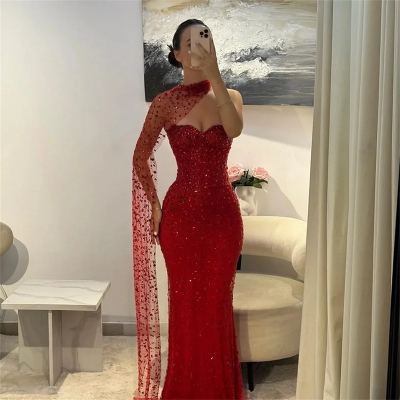 Gorgeous Red Evening Dresses Sparkly Beads Sleeveless Prom Gowns with Long Cape Floor Length Dress vestido invitada boda
Gorgeous Red Evening Dresses Sparkly Beads Sleeveless Prom Gowns with Long Cape Floor Length Dress vestido invitada boda