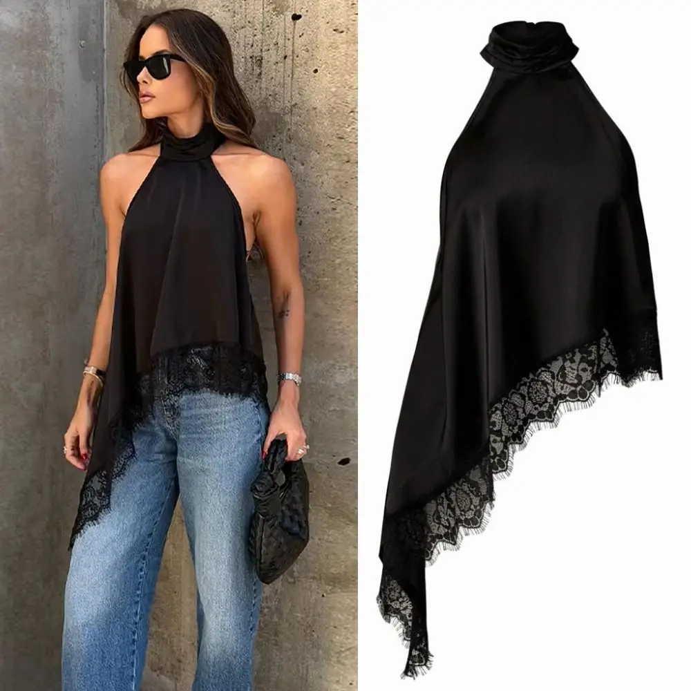 New Vintage Lace Tanks Tops Sleeveless Chic Satin Halter Tops Sexy Lace Patchwork Blouse Female
New Vintage Lace Tanks Tops Sleeveless Chic Satin Halter Tops Sexy Lace Patchwork Blouse Female