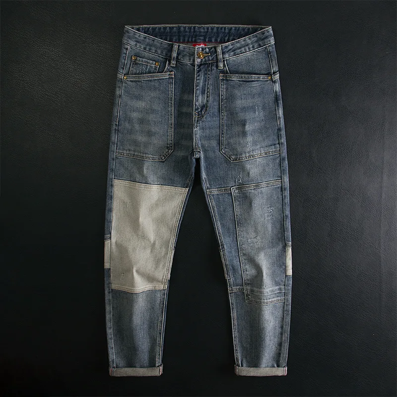 Splicing jeans men's slim fit small straight tube elastic contrasting color patch fashionable trend long pants
Splicing jeans men's slim fit small straight tube elastic contrasting color patch fashionable trend long pants