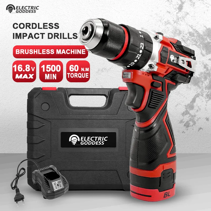 Electric Goddess Brushless Impact Drill Mini Cordless Electric Drill Stepless Variable Speed Lithium ion Battery Power Tools Set
Electric Goddess Brushless Impact Drill Mini Cordless Electric Drill Stepless Variable Speed Lithium ion Battery Power Tools Set